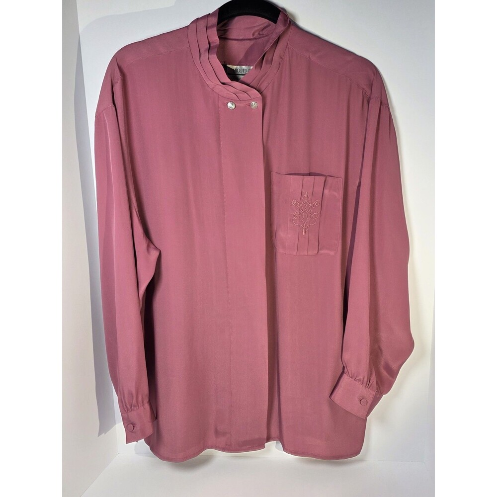 Liquid Silk Peters & Ashley Vintage Blouse Size 14 Mandarin Long Sleeve Mauve